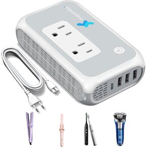 Mapambo 220V to 110V Voltage Converter Us to Europe 220 to 110 Voltage Converter for European Travel Power Converter Adapter Combo for Hair Straightener & Curling Irons (1USB C+3USB A)