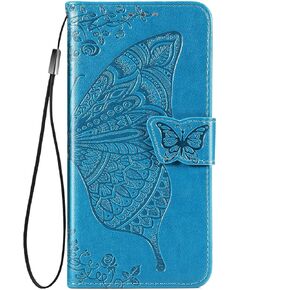 Galaxy S22 5G Wallet Case ، [Butterfly & Flower Mostsed] Pu Leather Wallet Case Flip Flip Protection Phone مع فتحات البطاقة و Kickstand for Samsung Galaxy S22 6.1 بوصة (أزرق)