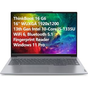 Lenovo ThinkBook 16 G6 16" FHD+ Laptop Computer, 13th Gen Intel 10-Core i5-1335U (Beat i7-1270P), 16GB DDR5 RAM, 512GB PCIe SSD, WiFi 6, Bluetooth 5.1, Fingerprint Reader, Windows 11 Pro, Tilsiy Cable