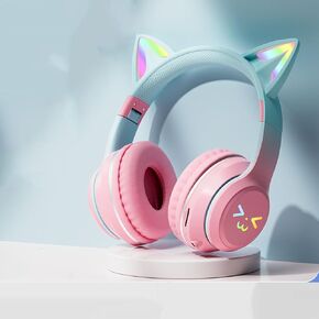 Bluetooth Earphones, Cute Styling Earphones, Foldable Breathing Color Light, Wireless Bluetooth 5.0, can be Linked and Used on Mobile Phones, Tablets, and Other Devices, (Pink)