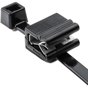 HellermannTyton 156-00589 Cable Tie and Edge Clip, 50lb, 8.0" Long, EC5A, Panel Thickness .04"-.12", PA66UV, Black, 100/bag