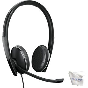 Global Teck Bundle of EPOS/Sennheiser 165 UC Stereo Headset, USB-C, Connects to Deskphone, PC/Mac, Softphones via USB - Works with Zoom, RingCentral, 8x8, Vonage- Microfiber Included