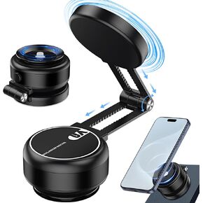 Electric Suction Cup Phone Mount, Adjustable Electric Vacuum Magnetic Car Phone Mount, Foldable Vacuum Suction Phone Holder, Double Sided Phone Mount for All Phone Types (New2-Black)