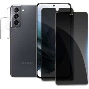 [2+2 Pack] Privacy Screen Protector for Samsung Galaxy S21 5G, Anti-Spy Shatterproof Tempered Glass with Camera Lens Tempered Glass 9H Hardness Bubble Free Anti-Glare Case Friendly