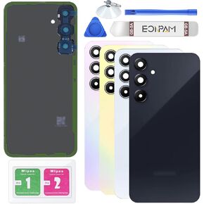 Back Glass Replacement for Samsung Galaxy A35 SM-A356 Back Cover Rear Housing with Camera Lens + Repair Tool Kit Genuine Rear Glass (Black)