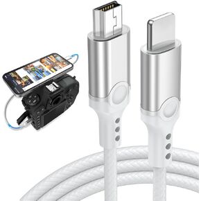 for Lightning to Mini USB Camera Adapter Cable MFi Certified for iPhone 14 13 12 11 XR 7 Plus, Import Photos Video, Mini USB DSLR Camera OTG Cable for Canon 100D Nikon D610, Nylon Braided Cord 3.3ft