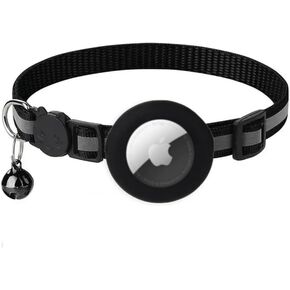 Waterproof Airtag Dog Collar Holder, Shockproof, Ultra-Durable, Plastic & Silicone Pet Collar Case for Apple Air Tags (Black)