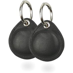 Leather Case for AirTag 2021 with Keychain, 2PCS AirTag Leather Key Ring. (Black)