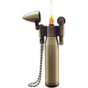 Bullet Lighter Series Reusable Metal Mini Trench Lighters with Keychain for Collection， Decorative， Gift， Outdoor， Camping (Gold(A))