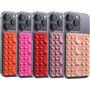 BIAJIYA Silicone Suction Phone Case Mount, Adhesive Phone Sticky Grip for iPhone, Strong Suction Phone Grip for Selfies and Videos (Red)