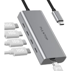 5 Port USB C Hub 10Gbps for Laptop, USB C Hub Power Delivery with 100W PD (Not Support Monitor) USB C to USB C Hub Multiport Adapter for MacBook Pro, Chromebook, iMac, XPS