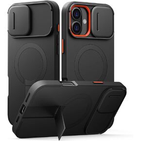 SURITCH for iPhone 16 Plus Case with Magnetic Camera Slide Cover and Adjustable Kickstand, Compatible with MagSafe, Shockproof Bumper Case Slim Protective Cover for iPhone 16 Plus 6.7 Inch, Black