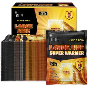 InLife Large Size Super Warmer for Hands and Body, Wider Area Covered, Outdoor Activities, Air-Activated, Single Use, Ready to Use, Consistently Long Last for 9 Hours, Odorless, 40 Packs