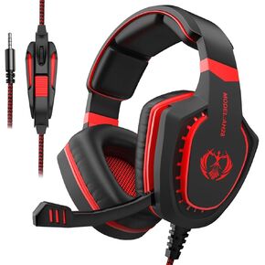 Gaming Headset with Mic for PC Computer Mac Laptop, Over-Ear Wired Gaming Headphones with Microphone, Volume Control, Compatible with PS4 Xbox PS5 Controller Phone (Black Red)