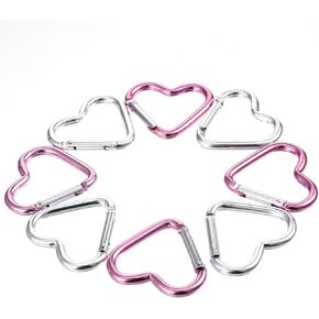 8PCS Heart Clip Keychain Clip, Cute Heart Shaped Carabiner, Versatile Zinc Alloy Key Holder, Keychain Clip for Dog Leash Water Bottle Holder Snap Clips Keys (Silver, Pink)