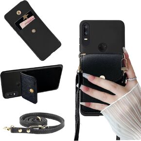 for Jitterbug Smart3 Case, Jitterbug Smart3 Phone Case Wallet Back with Card Holder, Shockproof PU Leather Case Crossbody Adjustable Detachable Lanyard Hands Free | Kickstand/Stand Case -Black