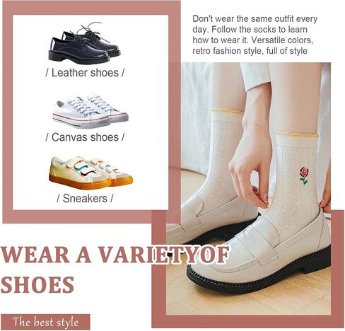 Womens Floral Socks, Cute Vintage Embroidered Frilly Socks, Kawaii Girly Casual Cotton Crew Ruffle Ankle Cottagecore Socks in Saudi Arabia