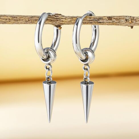 17 زوجًا من الأقراط للرجال، أقراط من الفولاذ المقاوم للصدأ للرجال ذوي البشرة الحساسة، طقم أقراط متدلية على شكل حلق أسود أنيق، مجموعة أقراط متدلية متقاطعة لا تسبب الحساسية، لامعة تدوم طويلاً in Kuwait