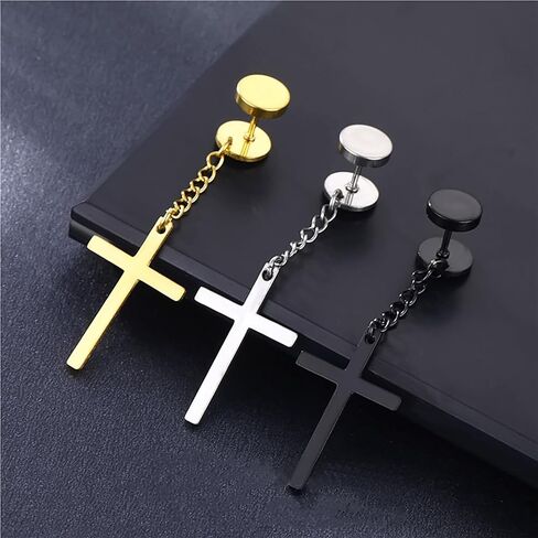 17 زوجًا من الأقراط للرجال، أقراط من الفولاذ المقاوم للصدأ للرجال ذوي البشرة الحساسة، طقم أقراط متدلية على شكل حلق أسود أنيق، مجموعة أقراط متدلية متقاطعة لا تسبب الحساسية، لامعة تدوم طويلاً in Kuwait