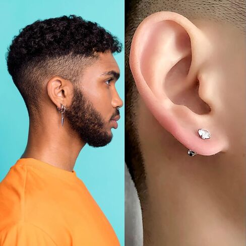 17 زوجًا من الأقراط للرجال، أقراط من الفولاذ المقاوم للصدأ للرجال ذوي البشرة الحساسة، طقم أقراط متدلية على شكل حلق أسود أنيق، مجموعة أقراط متدلية متقاطعة لا تسبب الحساسية، لامعة تدوم طويلاً in Kuwait