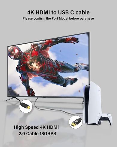 4K HDMI (Source) to DisplayPort (Display) Cable 6FT, Uni-Directional HDMI to DP Adapter Support 4k@60Hz, 2K@120Hz, HDMI to Display Port Cord Compatible with PC,Laptop,AMD,NVIDIA,PS5,Xbox in Kuwait
