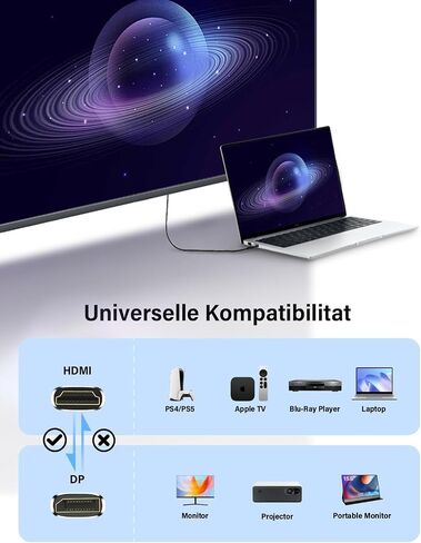 4K HDMI (Source) to DisplayPort (Display) Cable 6FT, Uni-Directional HDMI to DP Adapter Support 4k@60Hz, 2K@120Hz, HDMI to Display Port Cord Compatible with PC,Laptop,AMD,NVIDIA,PS5,Xbox in Kuwait