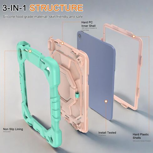 Case for iPad 10th Generation Case with Pencil Holder 2022 10.9 Inch, Heavy Duty Shockproof Rugged Protective Case with 360° Rotate Hand Stand.(Black) in Saudi Arabia