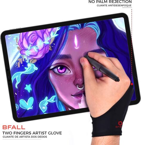 قفاز فنان Bfall 2 Fingers للرسومات وأجهزة الرسم ، الرسم ، مناسب لليد اليسرى واليسرى (1 جهاز كمبيوتر) (متوسط) in Saudi Arabia