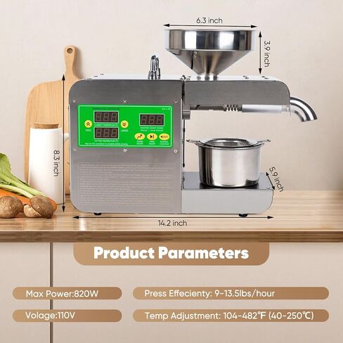 Macho Oil Press Machine 820W Hot/Cold Electric Oil Oil Severuction for Peanut Sesame Sunflower Seeds Coconut Soybean Oil Machine Machine Oper in Kuwait