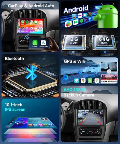2G 64G سيارات الراديو ستيريو ل Dodge Caravan Chrysler Town & Country 2001-2007 مع Carplay Wirroid Android Auto ، 1081inch 1080p HD IPS شاشة اللمس مع Bluetooth Canbus WiFi GPS AHD Camera in Saudi Arabia