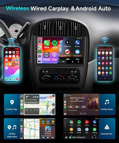 2G 64G سيارات الراديو ستيريو ل Dodge Caravan Chrysler Town & Country 2001-2007 مع Carplay Wirroid Android Auto ، 1081inch 1080p HD IPS شاشة اللمس مع Bluetooth Canbus WiFi GPS AHD Camera in Saudi Arabia