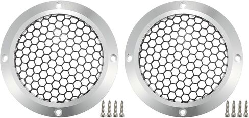 ACROPIX Universal 4" Car Speaker Grills Cover Mesh Round 4 Inch Audio Speaker Subwoofer Guard Protector Case with Mounting Screws Iron Aluminum Alloy Silver Tone Black - Pack of 2 in Saudi Arabia