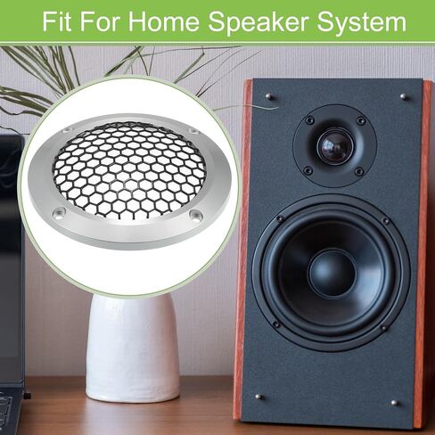ACROPIX Universal 4" Car Speaker Grills Cover Mesh Round 4 Inch Audio Speaker Subwoofer Guard Protector Case with Mounting Screws Iron Aluminum Alloy Silver Tone Black - Pack of 2 in Saudi Arabia