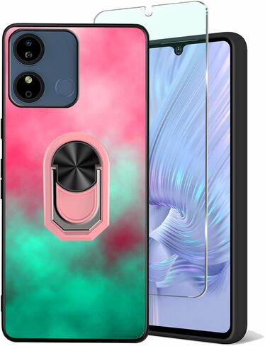 9H HD BLU G44 Tempered Glass Screen Protector For BLU G44 5G Case Soft | Pink-Mint Gradient Watercolor Painting Girly Cover [Rotatable Finger Grip Ring Holder Kickstand] [Support Car Magnetic] in Kuwait