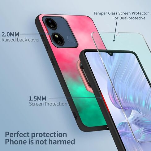 9H HD BLU G44 Tempered Glass Screen Protector For BLU G44 5G Case Soft | Pink-Mint Gradient Watercolor Painting Girly Cover [Rotatable Finger Grip Ring Holder Kickstand] [Support Car Magnetic] in Kuwait