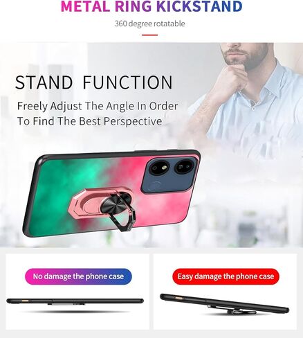 9H HD BLU G44 Tempered Glass Screen Protector For BLU G44 5G Case Soft | Pink-Mint Gradient Watercolor Painting Girly Cover [Rotatable Finger Grip Ring Holder Kickstand] [Support Car Magnetic] in Kuwait