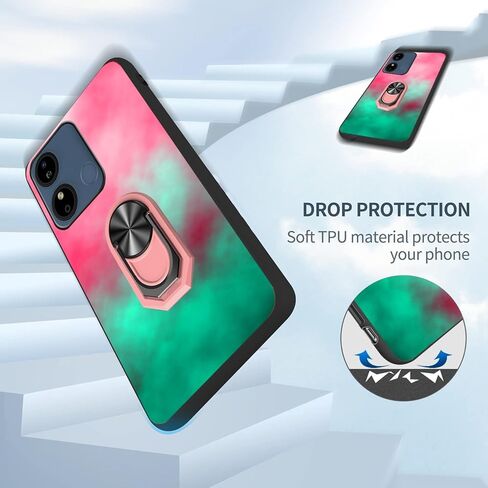 9H HD BLU G44 Tempered Glass Screen Protector For BLU G44 5G Case Soft | Pink-Mint Gradient Watercolor Painting Girly Cover [Rotatable Finger Grip Ring Holder Kickstand] [Support Car Magnetic] in Kuwait