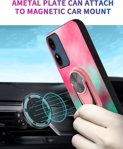 9H HD BLU G44 Tempered Glass Screen Protector For BLU G44 5G Case Soft | Pink-Mint Gradient Watercolor Painting Girly Cover [Rotatable Finger Grip Ring Holder Kickstand] [Support Car Magnetic] in Kuwait