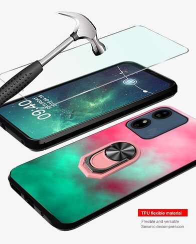 9H HD BLU G44 Tempered Glass Screen Protector For BLU G44 5G Case Soft | Pink-Mint Gradient Watercolor Painting Girly Cover [Rotatable Finger Grip Ring Holder Kickstand] [Support Car Magnetic] in Kuwait