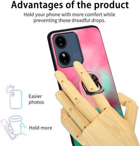 9H HD BLU G44 Tempered Glass Screen Protector For BLU G44 5G Case Soft | Pink-Mint Gradient Watercolor Painting Girly Cover [Rotatable Finger Grip Ring Holder Kickstand] [Support Car Magnetic] in Kuwait