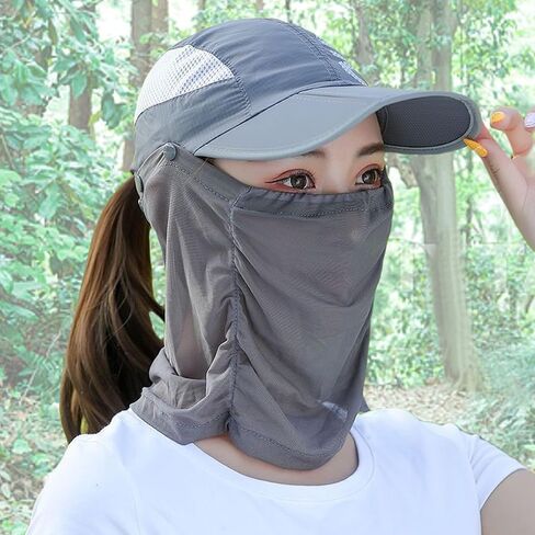Two KAT Sun Protection Foldable Wide Brim & Neck Flap Face Mask Hat, Lightweight Balaclava Breathable Cap Fishing Outdoor in Saudi Arabia