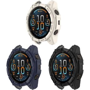 3Pack Fit Enduro 3 Watch Case Cover TPU Bumper Protective Case Accessories Compatible with Garmin Enduro 3 (Black,Nave,Beige)