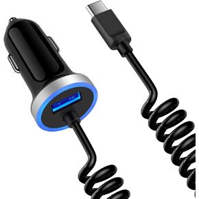 Android C Type USB C S24FE Car Charger Fast Charging for Samsung Galaxy A16/A23/S24FE/S24 Ultra/S24 Plus/S23FE/S23 Ultra/A25/A15/A05S/A54/A14/A53/A13, C Car Adapter Plug 3.4A+3FT Coiled USB C Cable