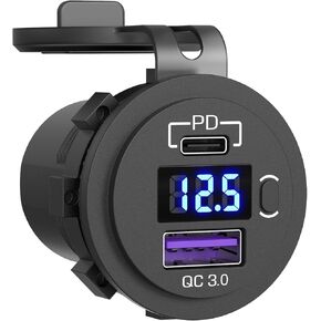 USB C Car Charger Socket, Qidoe 12V/24V Dual USB Outlet PD3.0 & QC3.0 Car USB Port with LED Voltmeter and ON/Off Switch DIY Car Socket for Car Boat Marine Bus Truck Golf RV Motorcycle