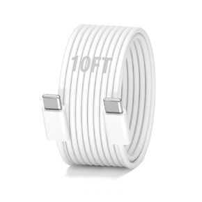 10FT USB C to USB C Cable 60W, Type C Charger Cable Fast Charging Cord for iPhone 16 15 Pro Max Plus iPad Pro Air Mini MacBook Air,1Pack,White