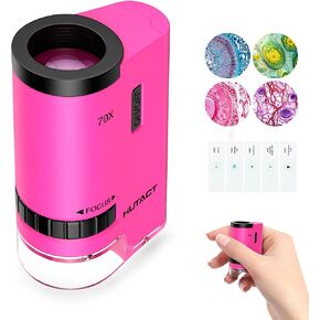 Science Mini Microscope Pocket for Kids: 70x Portable Handheld Miniscope with 5 Microscope Slides - Christmas Birthday Gift for Nature Exploration Minilabster Childrens Kids Ages 6 7 8 9 10 11 12