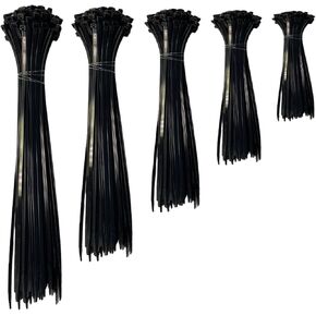 Kable Kontrol Zip Ties Assorted Sizes 500 Pcs Variety Pack Kit, 4+5.5+8+11+14 Inch Bulk Zipties Multi Pack Cable Tie Wraps, UV Resistant Nylon Wire Ties, for Indoor Outdoor Cable Management, Black