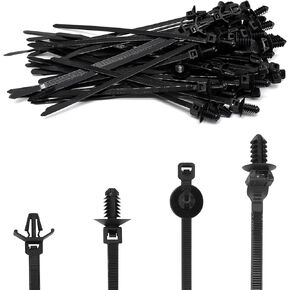 40 PCS Push Mount Zip Ties, Nylon Car Mount Wire Ties Snap in Cable Zip Ties, Black Push Mount Cable Ties Automotive Zip Ties Fastener Wire Harness Clips for Wire Tying (4-Types)