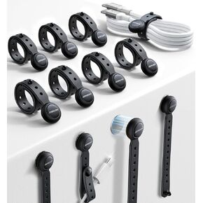 JOYROOM 12PCS Silicone Magnetic Cable Ties, Reusable & Adjustable Cord Organizers with Buckle Holes for Desk, Home & Office, Black – Elastic, Tangle-Free Cable Management