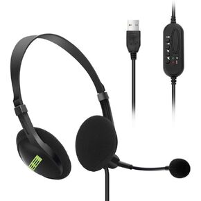 Headset with Mic Noise Cancelling & Audio Controls, Wideband Computer Headphones for Business UC Lync Softphone Call Center Office, Clearer Voice (Black)